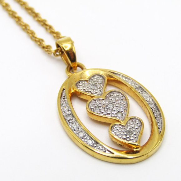 Danbury Mint I Love You Necklace Diamond 14k Gold Plated 18" - Picture 1 of 4